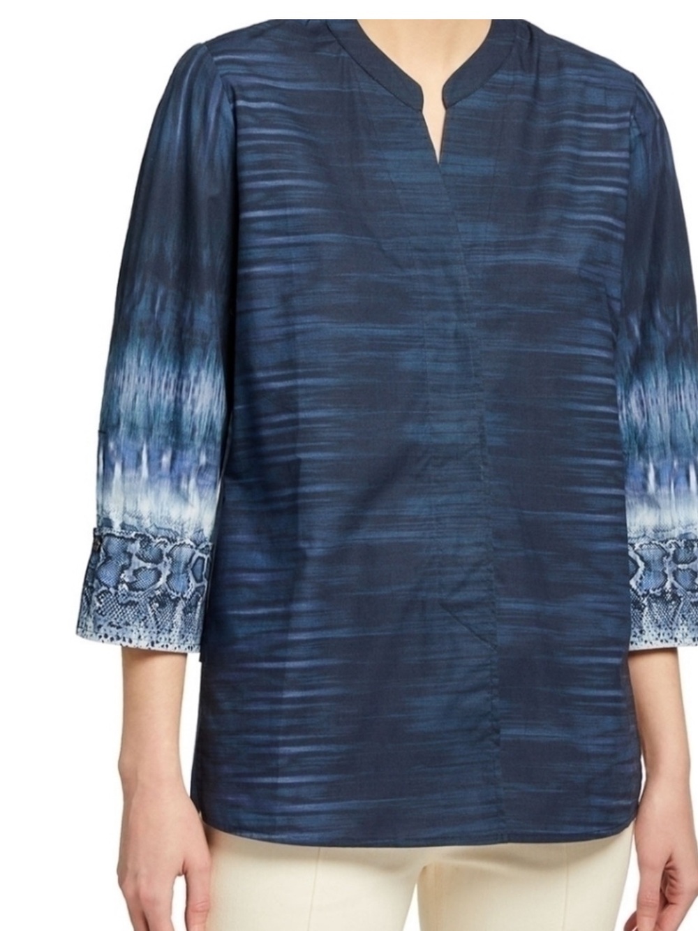 Kobi Halperin Blue Button Down Orly Blouse, Pattern 3/4 sleeve, small